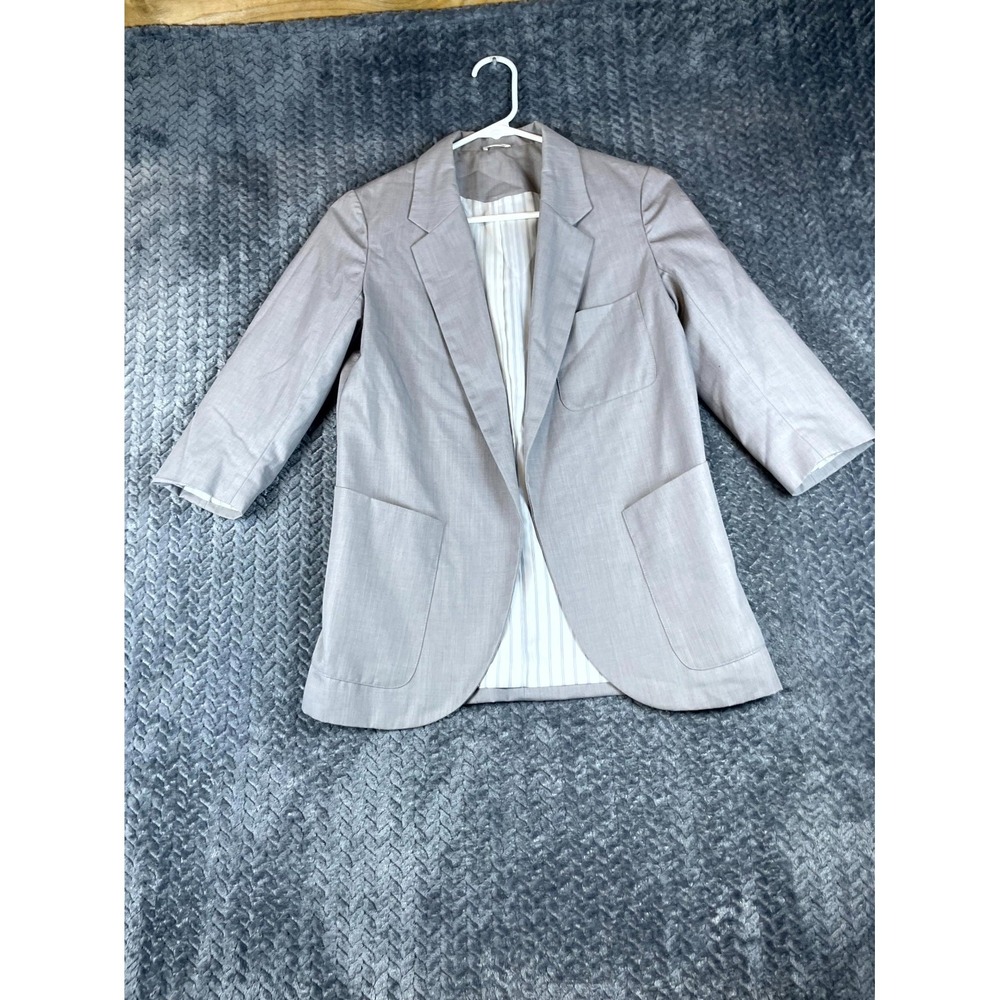 Khaju Blazer Jacket Womens XS Gray Open Front Formal Notch Lapel Single Breasted